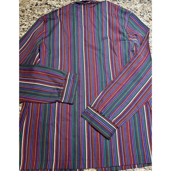 Vintage Turtle Bax 1970s Button Up Blouse Women 7/8 USA Made Striped Lightweight - Picture 2 of 9